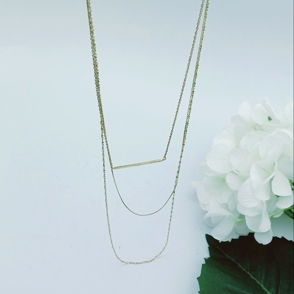 GOLD PLATED Three Strand Delicate Chain Necklace With Bar Pendant - Picture 9 of 9